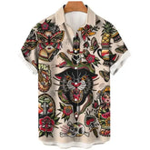 Animal Elements Print Shirts For Men 3D Tiger Graphic T Shirts Streetwear Fashion Trend Short Sleeve Men’s Single-Breasted Shirt
